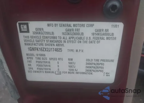 2002 Chevrolet Suburban 1500 Lt from USA, damaged, VIN 1GNFK16ZX2J174825